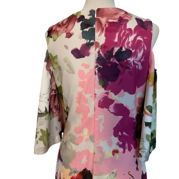 Jax black label size 10 pink purple 
Floral-Print Cold-Shoulder Sheath Dress - Picture 5 of 14